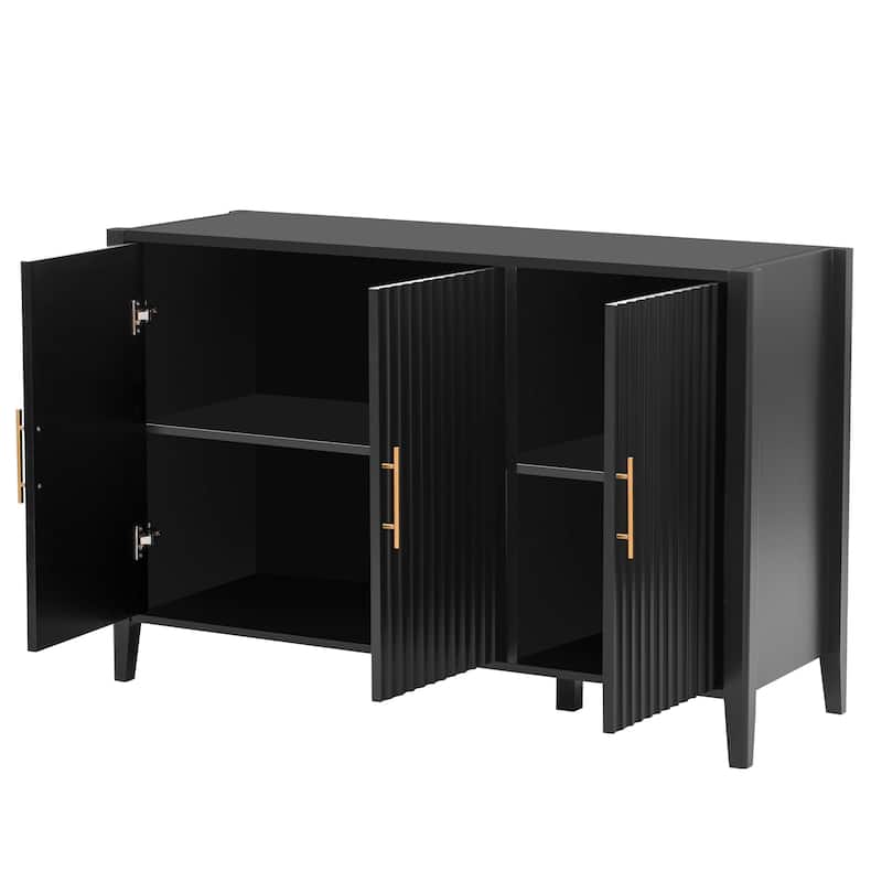 Vertical Fluted Accent Storage Cabinet Sideboard Wooden Buffet Cabinet with Metal Handles for Hallway, Entryway, Living Room