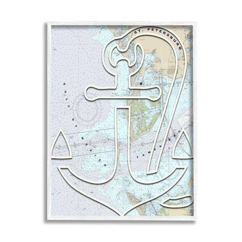 Stupell Detailed Map Tampa Bay Florida Anchor Symbol Framed Wall Art - Grey - 24 x 30 - White