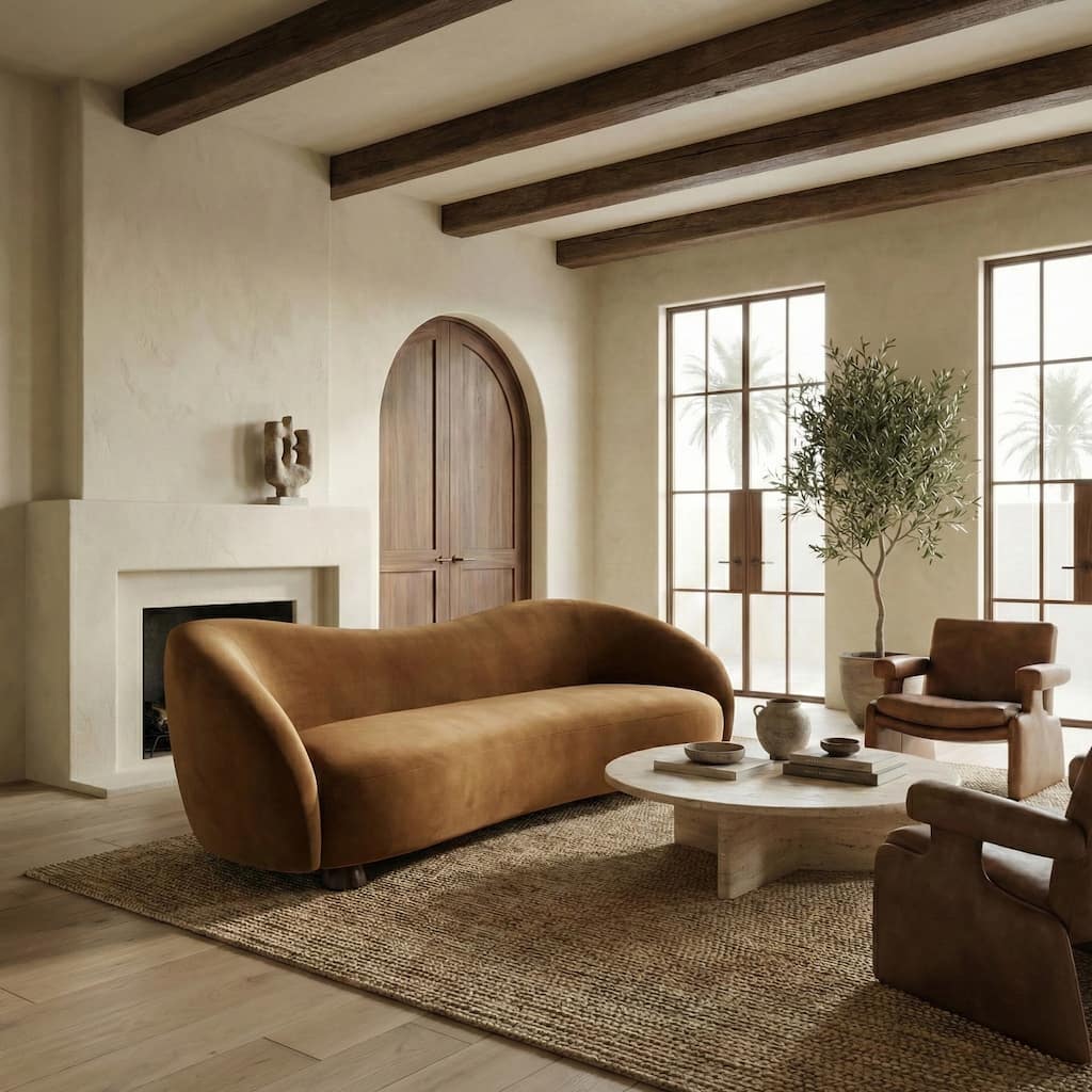 SAFAVIEH Couture Jocelyne Sofa, Modern Curved Living Room Upholstered Couch with Sculptural Design - 85"W x 37"D x 30"H