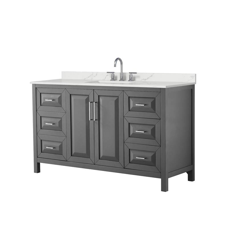 Daria 60-inch Single Vanity, 3 Hole Quartz Top - Dark Gray, Chrome Trim, Giotto Quartz Top