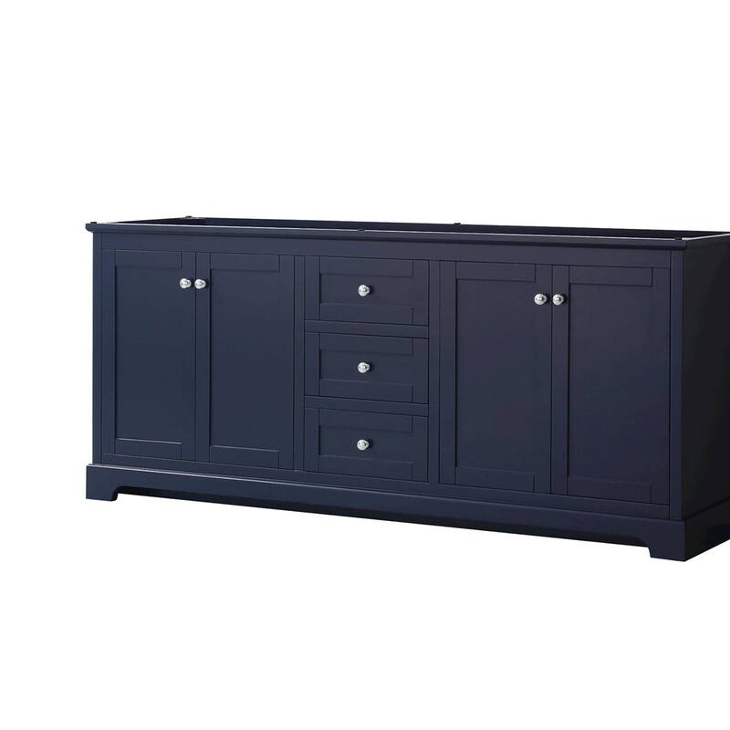 Wyndham Collection Avery 80" Double Free Standing Vanity Cabinet Only - Dark Blue / Polished Chrome Hardware
