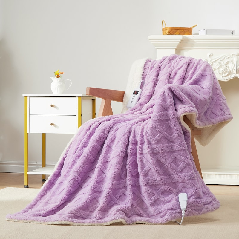 Heated Blanket with 10 Heating Levels and Time Settings, Machine Washable - Purple - Throw50"*60"