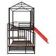 preview thumbnail 11 of 13, Contemporary Twin Over Twin Metal Bunk Bed, Housebed with Slide and Storage Stair, Maximized Space, Black with Red Slide