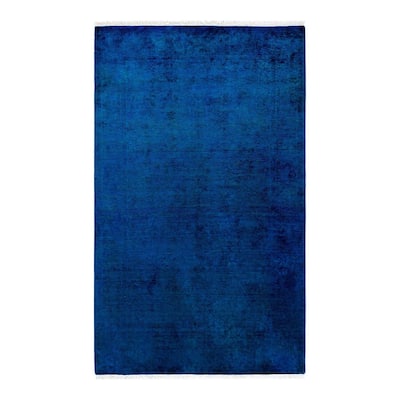 Overton Hand Knotted Wool Vintage Inspired Modern Contemporary Overdyed Blue Area Rug - 3' 2" x 5' 1"