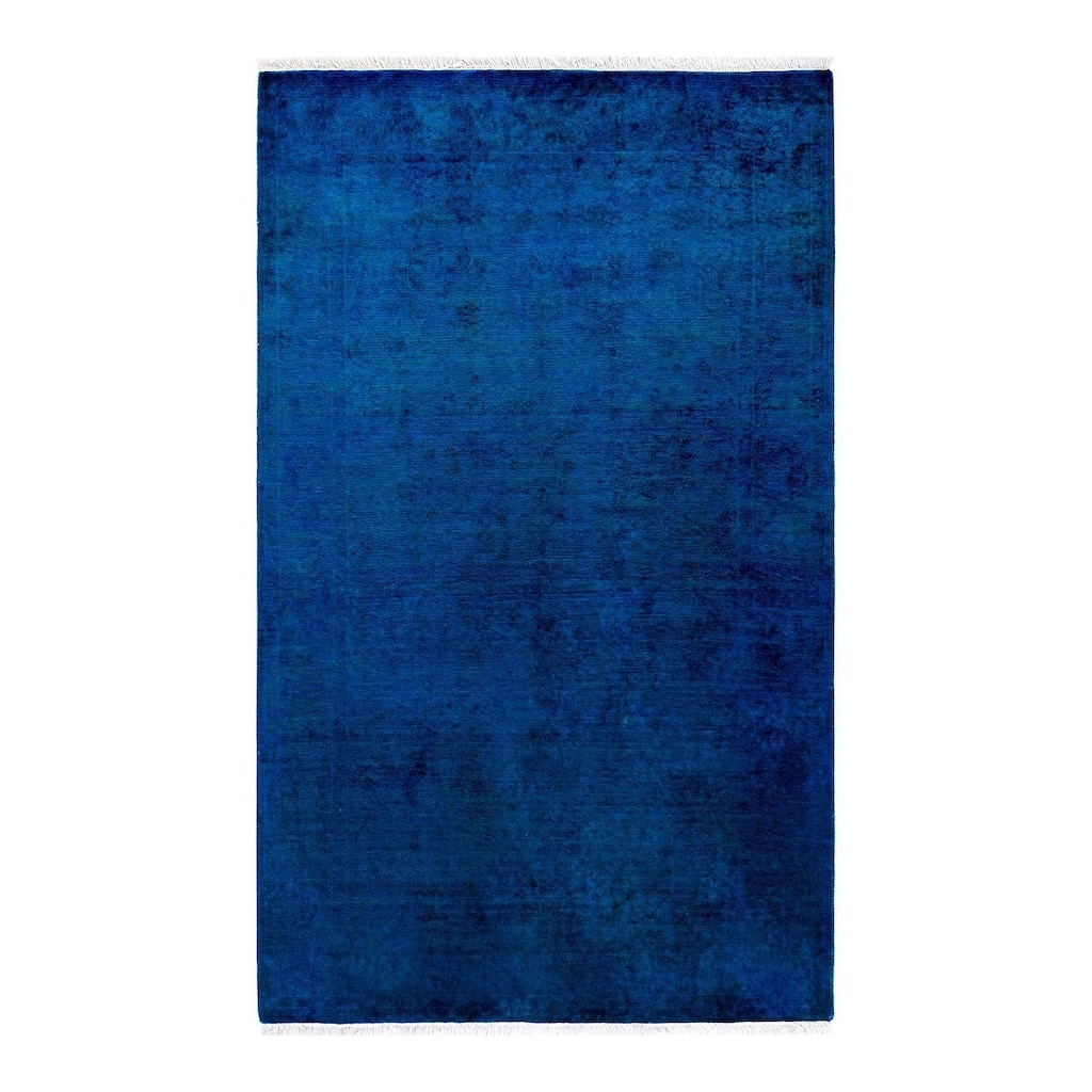 Overton Hand Knotted Wool Vintage Inspired Modern Contemporary Overdyed Blue Area Rug - 3' 2" x 5' 1"