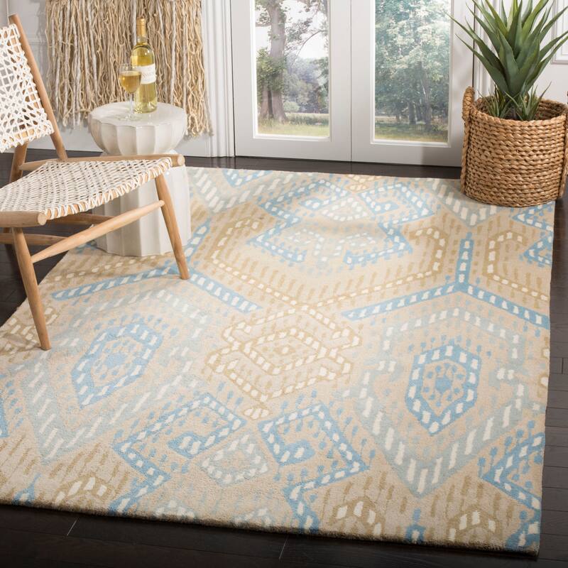 SAFAVIEH Handmade Wyndham Montana Modern Wool Rug - 5' x 8' - Blue/Ivory