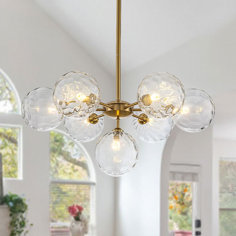 Contemporary 7-Light Clear Textured Glass Sputnik Chandelier - 25.2 in