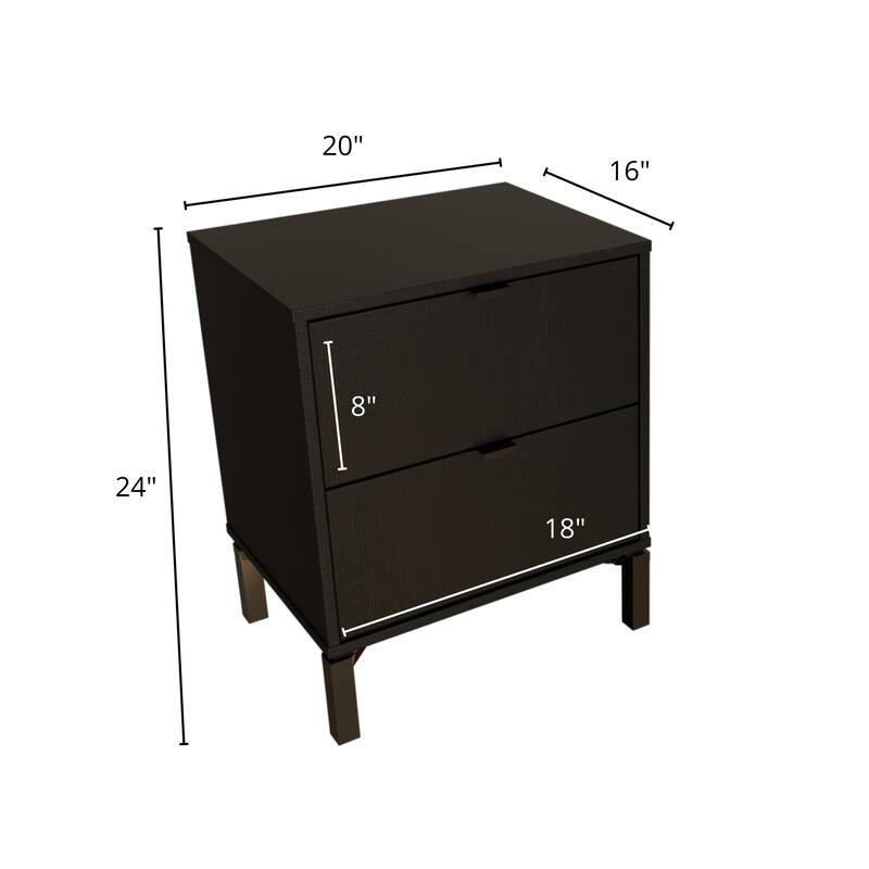 HomeRoots 24" Black Two Drawer Faux Wood Nightstand