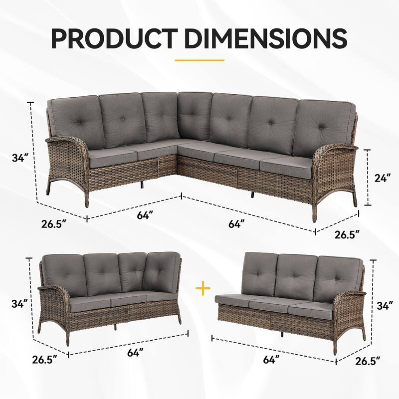 Outdoor Sectional Sofa Couch with Comfy Cushions Brown-Grey - Brown