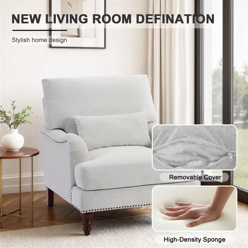 Chenille Accent Chair with Lumbar Pillow Nailhead Living Room