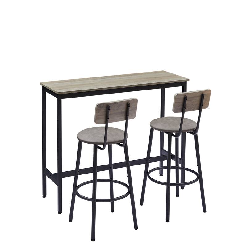 Bar Table Set with 2 Bar stools PU Soft seat with backrest, Grey