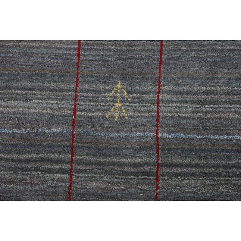 Striped Gray Gabbeh Oriental Area Rug Hand-Knotted Wool Carpet - 5'0"x 7'11"