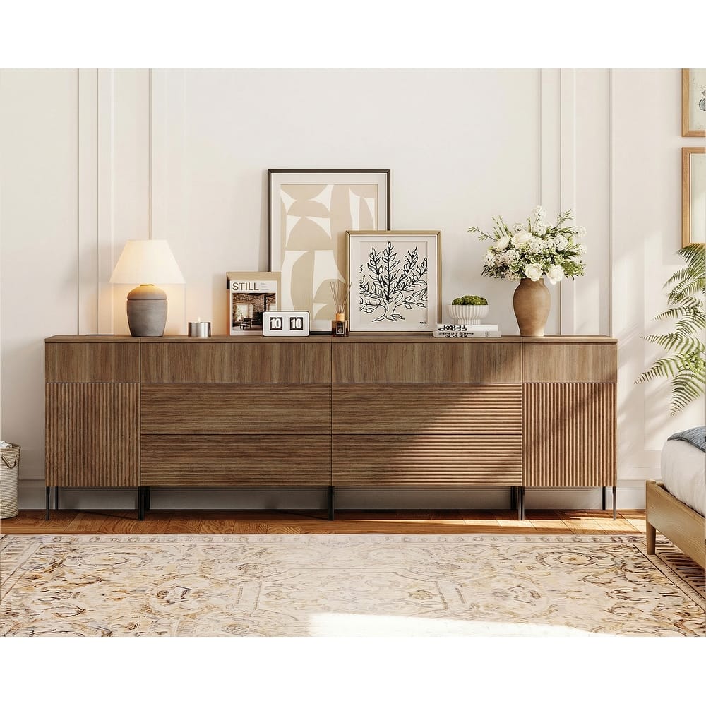 94.5" Modern Wood 8-Drawer Dresser With Reeded Design, Minimalist Dresser Organizer Storage