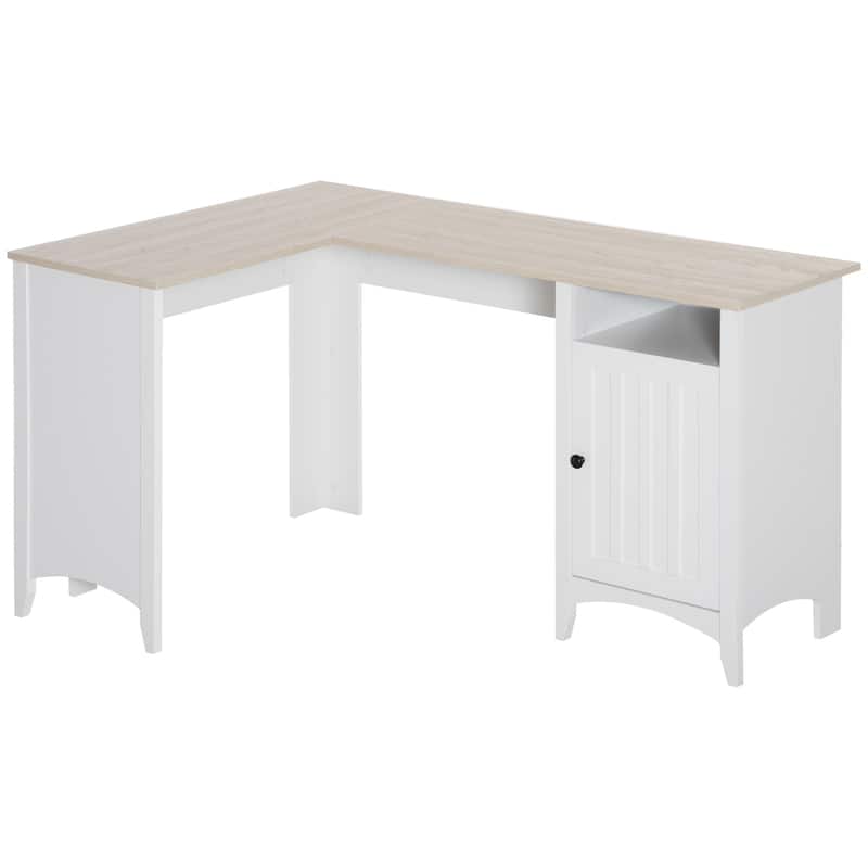 HOMCOM L-Shaped Computer Desk with Open Shelf and Storage Cabinet, Corner Writing Desk with Adjustable Shelf