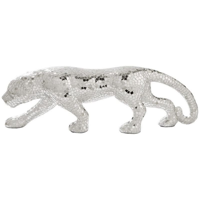 Mirrored Standing Panther with Glass Mosaic Pattern, Silver