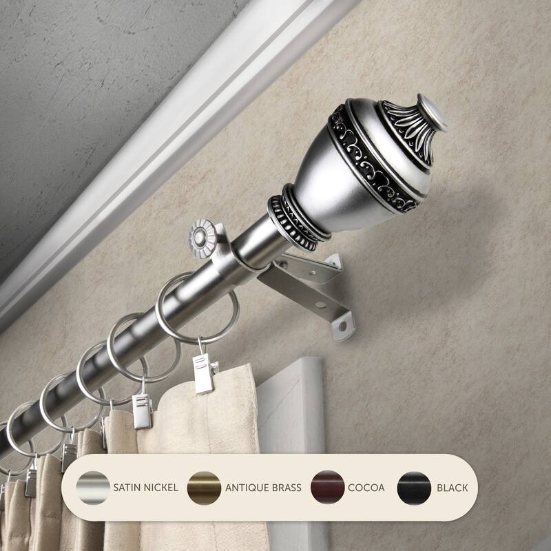 InStyleDesign Leeland Adjustable Curtain Rod 13/16 inch dia. - 48 to 84 inches - Satin Nickel