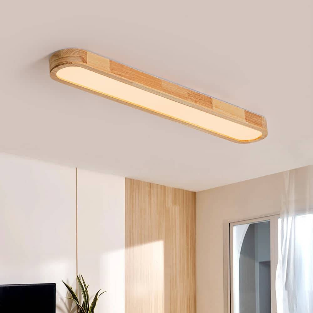 Rustic Wooden Oval Dimmable LED Flush Mount Ceiling Light - 37"