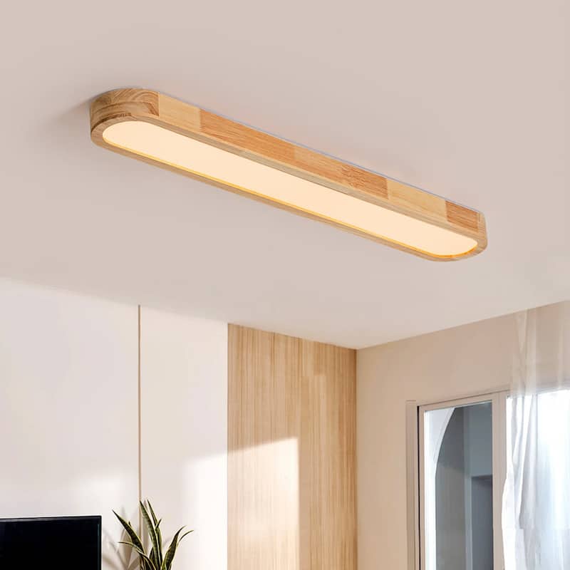 Rustic Wooden Oval Dimmable LED Flush Mount Ceiling Light - 37" - Option 1 (Compatible with a dimmer switch)