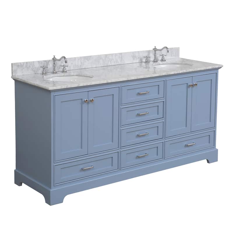 KitchenBathCollection Harper 72" Double Bathroom Vanity with Carrara Marble Top