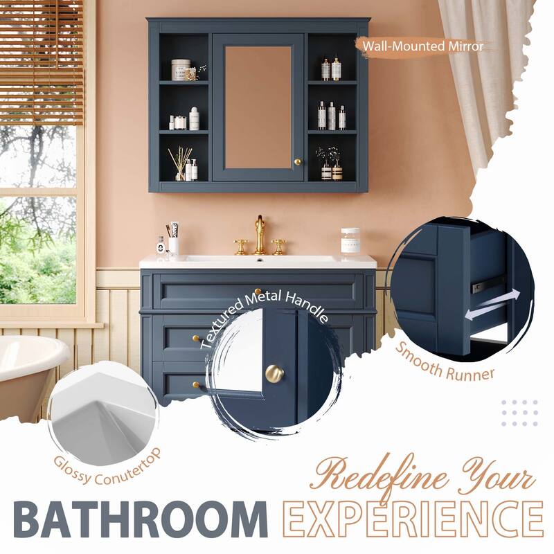 36"Bathroom Vanity with Medicine Cabinet, Royal Blue Mirror Cabinet