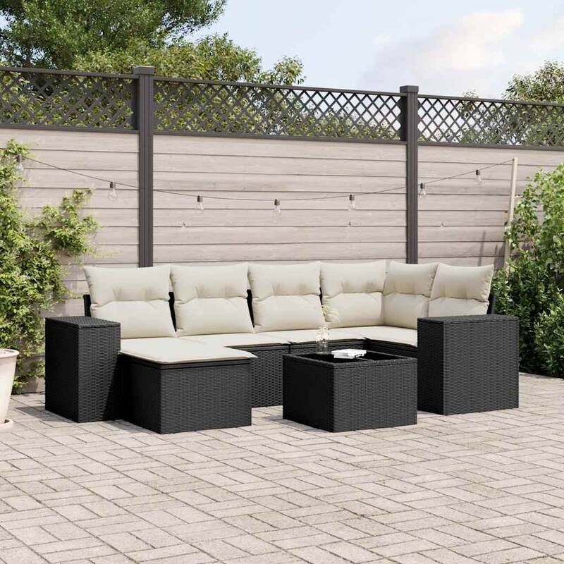 vidaXL Garden Sofa Set - Black and cream With table
