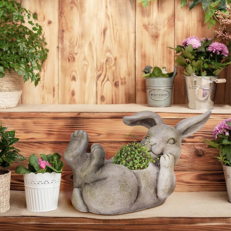 Mgo Bunny On Back Planter 24" L - 14