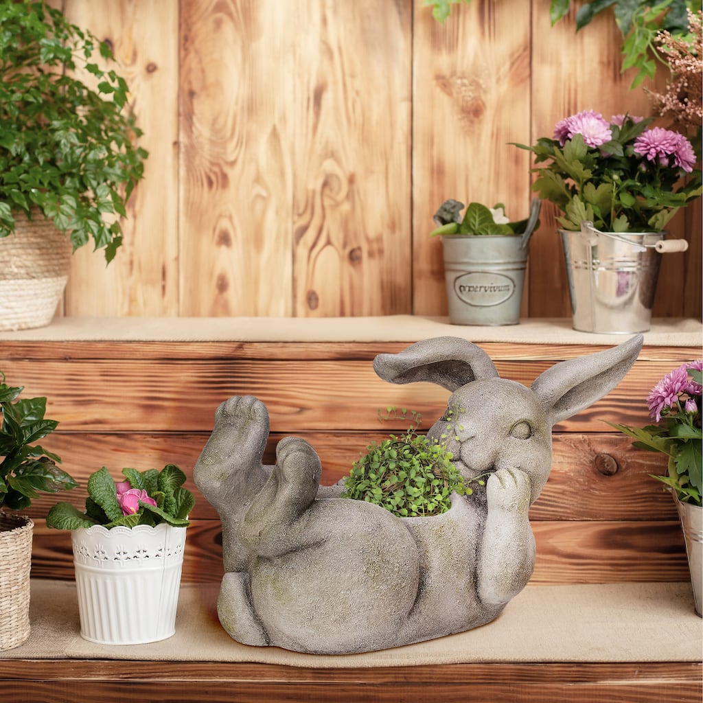 Mgo Bunny On Back Planter 24" L - 14