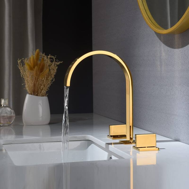 Polished Gold Two handles 3 holes Waterfall bathroom Sink Faucet with brass pop up overflow Drain