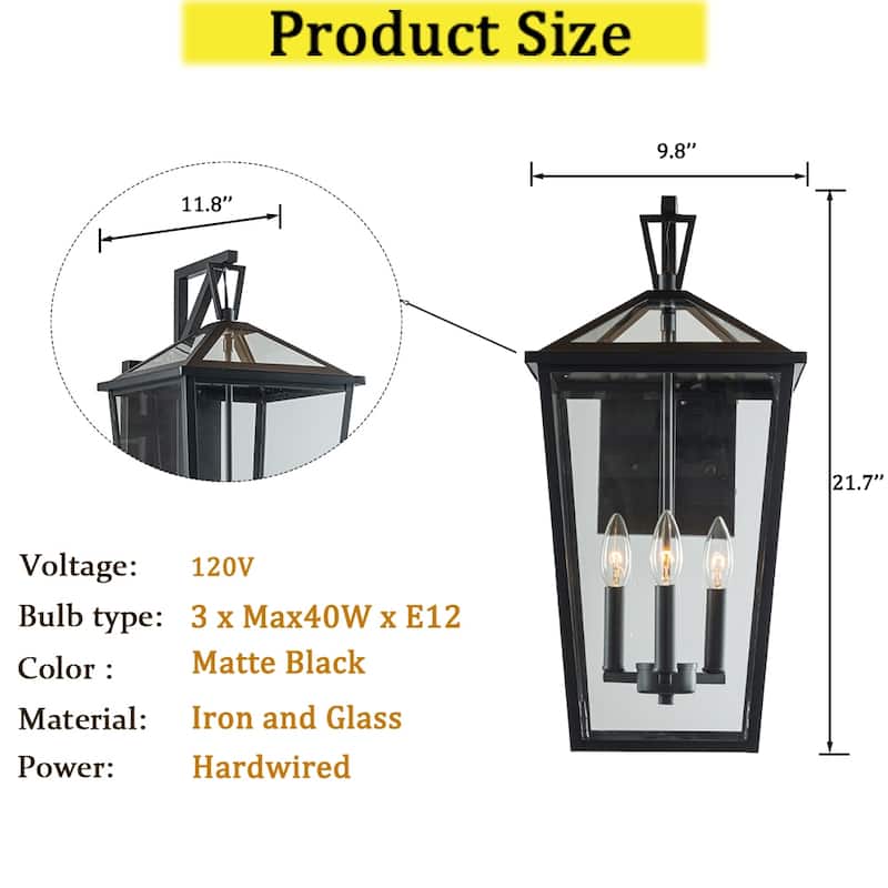 CraftHome Modern Matte Black Outdoor Wall Lantern with Clear Glass Open Bottom Design Exterior Light Fixture for Entryway