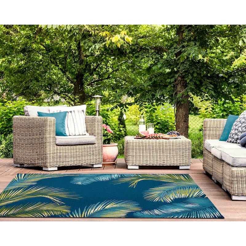 Liora Manne Marina Palm Border Indoor/Outdoor Rug - 4'10" x 7'6" - Navy