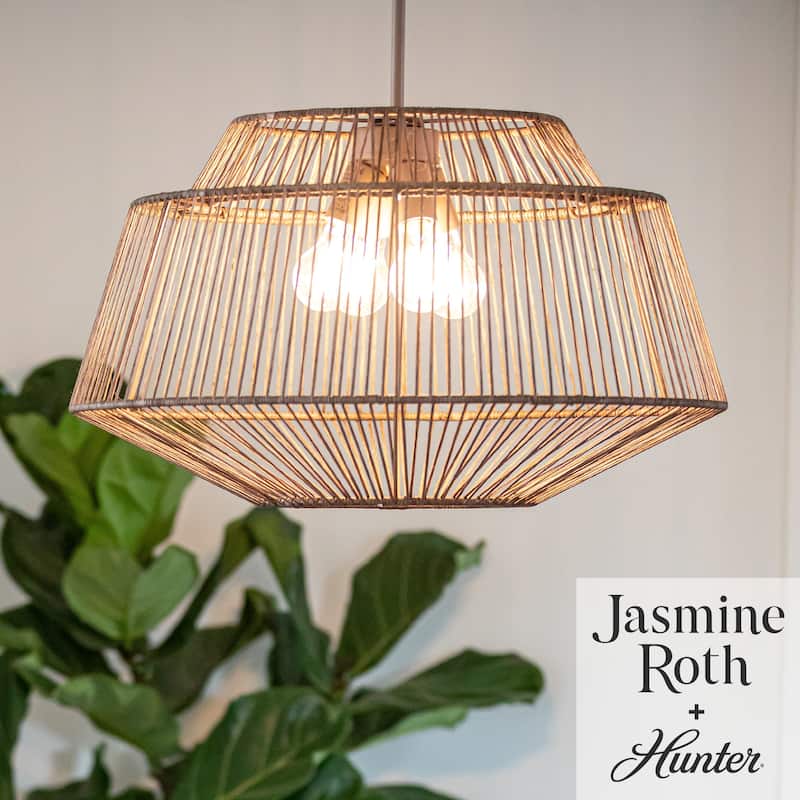 Hunter Brookhollow Rattan Pendant - Kitchen Island, Dining Room, Foyer - Casual, Modern, Transitional, Geometric - Designer! - 24.5" x 14.5"