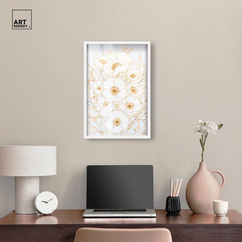 White and Gold Poppies II Shadowbox by Art Remedy