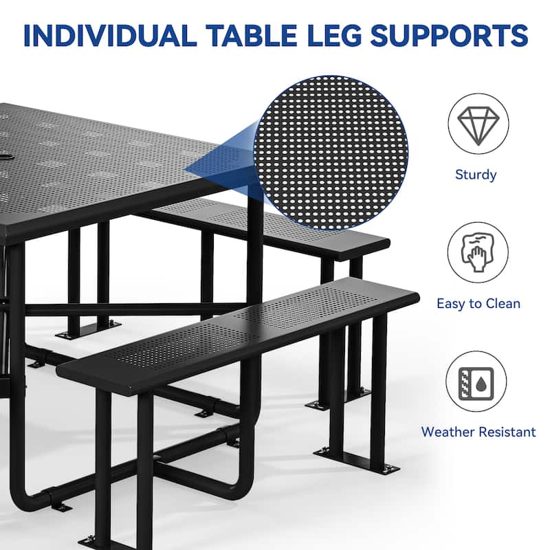Outdoor 46'' Square Top Picnic Table with Umbrella Hole