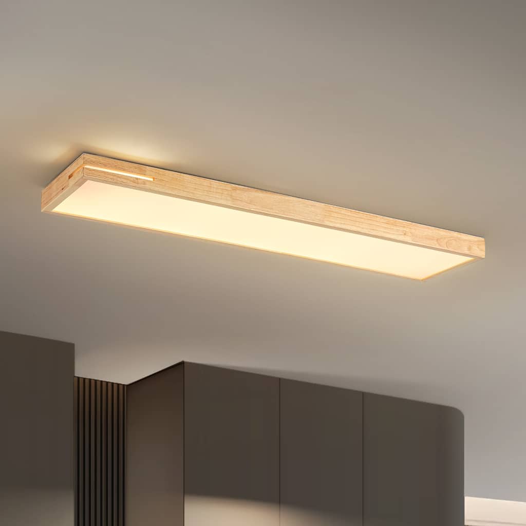 47.2" Modern Minimalist Wooden Rectangle Dimmable Integrated LED Flush Mount Ceiling Light for Kitchen, Bedroom, Living Room