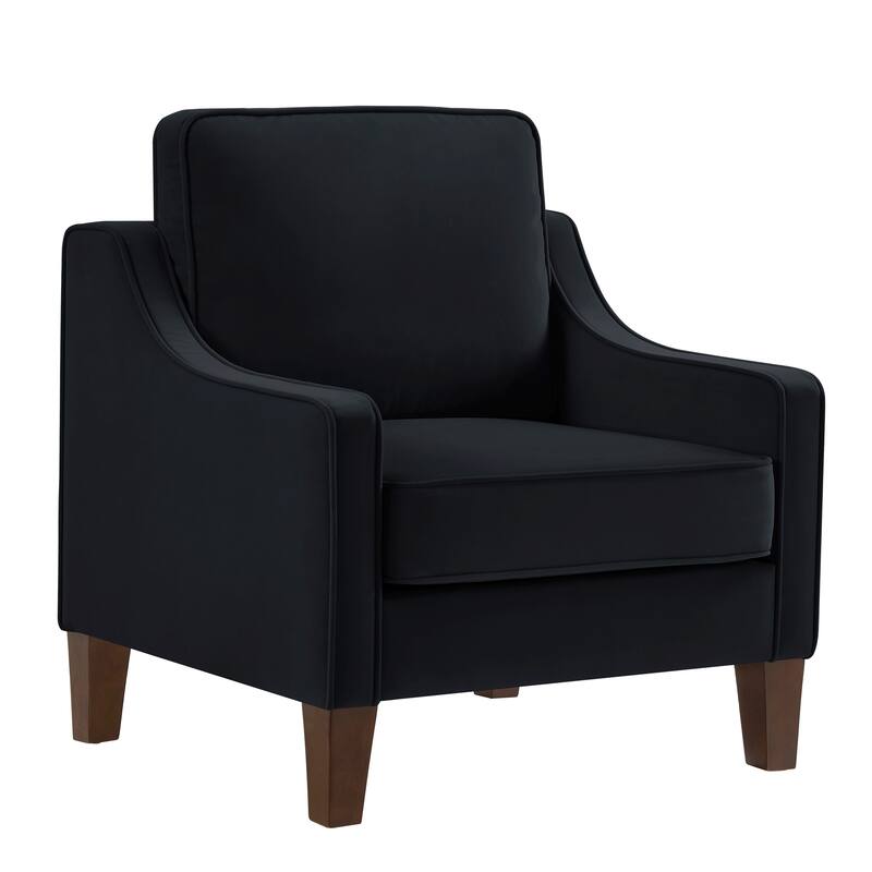Velvet Upholstered Accent Chair, Single Sofa Chair with Wooden Legs, Lounge Reading Chair with Square Armrests