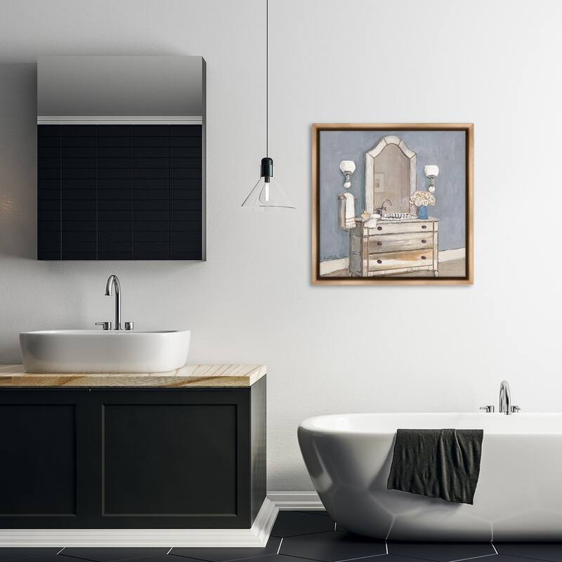Stupell Bathroom Sink & Mirror Framed Floater Canvas Wall Art Design By Charlene Olson