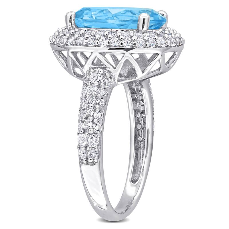 Miadora 7ct TGW Oval-Cut Sky Blue and White Topaz Double Halo Ring in Sterling Silver
