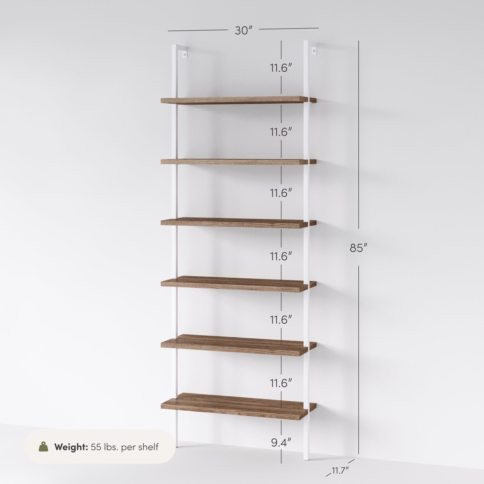 Nathan James Theo 6-Shelf Tall Bookcase, Wall Mount Bookshelf Wood