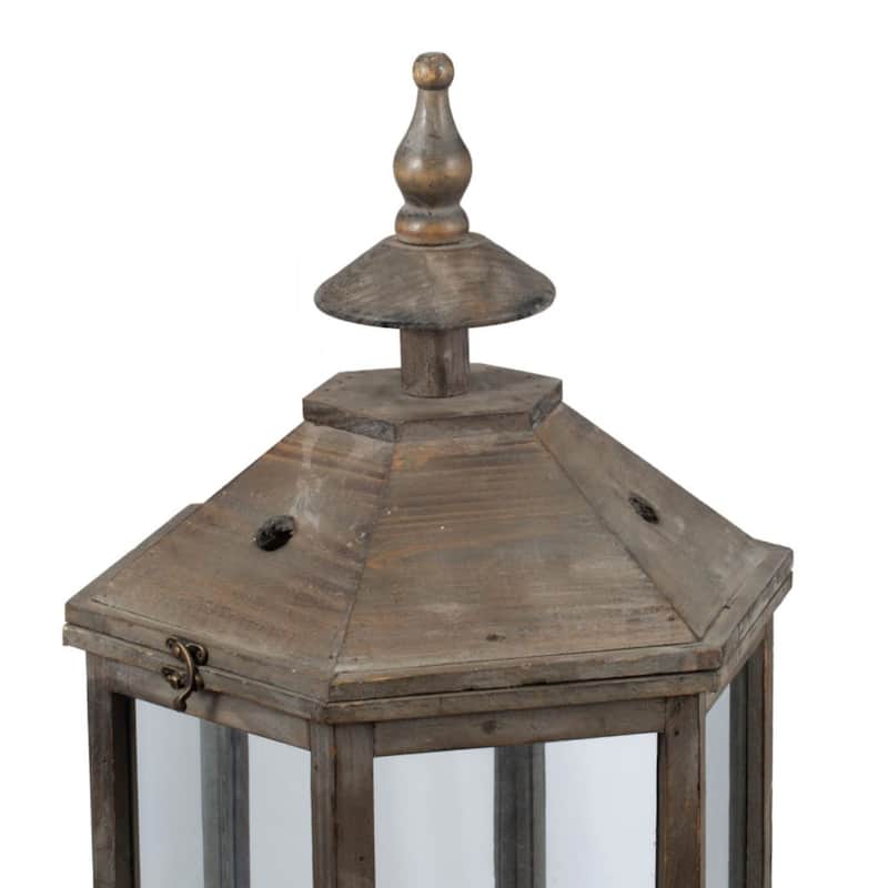 Polygon Temple Wooden Lanterns - 31" - Brown - Set of 2