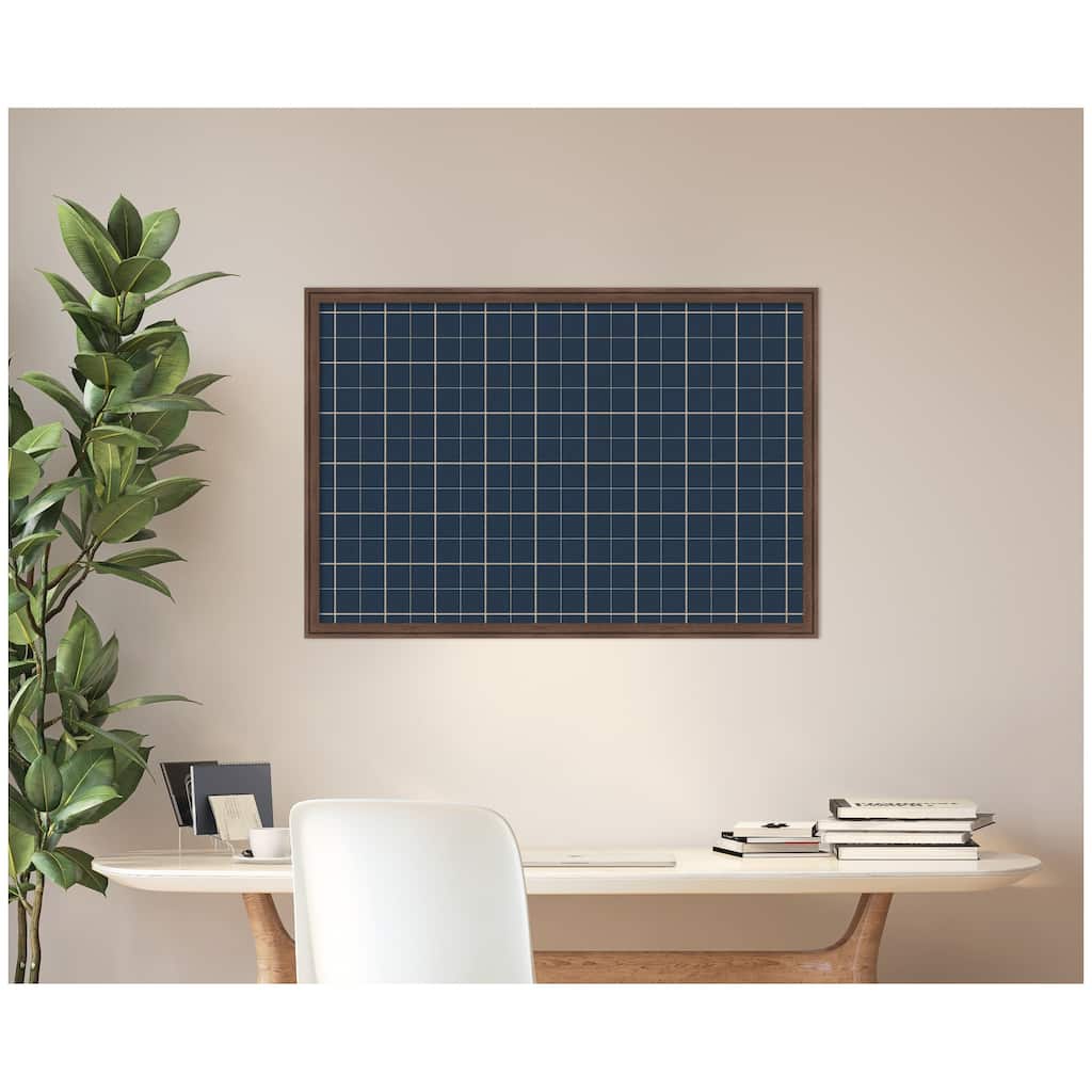 Kate and Laurel Framed Fabric Pinboard Navy Blue Plaid Wall Organization