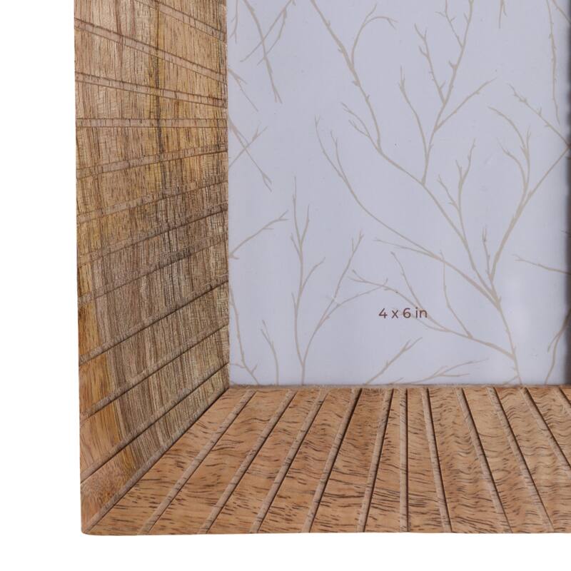 Wood Glass Picture Frame Carved Texture for Home Display - 4x6" Brown