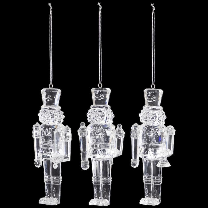 Nutcracker Soldier Acrylic Christmas Ornaments - 5" - Clear - Set of 3
