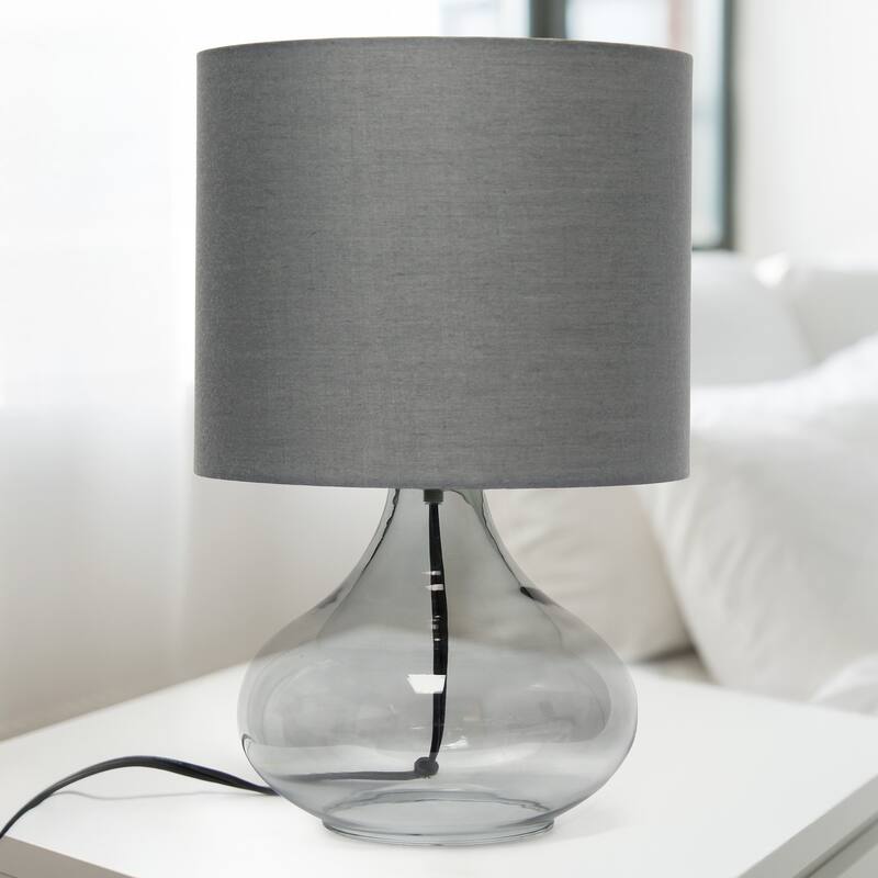 13.75" Decorative Glass Accent Table Lamp with Soft Fabric Shade Perfect for Living Room or Bedroom - 9"L x 9"W x 13.75"H