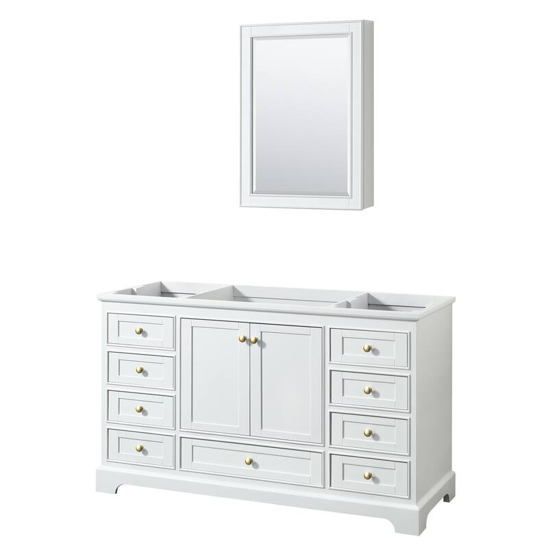Wyndham Collection Deborah 59-1/4" Free Standing Single Wood Vanity - White / Brushed Gold Hardware