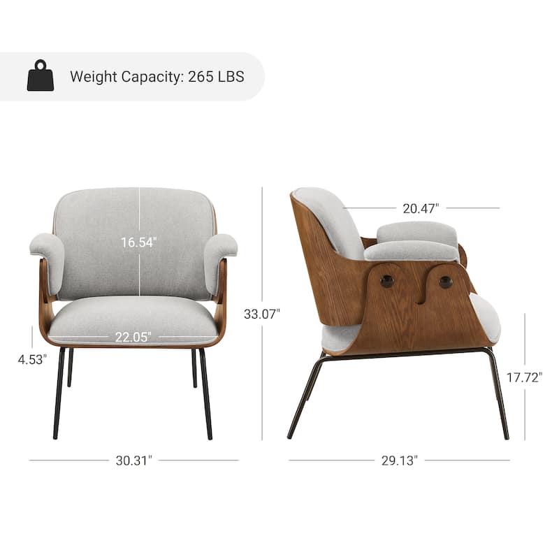 Art Leon Mid-Century Modern Fabric and Wood Accent Arm Chair