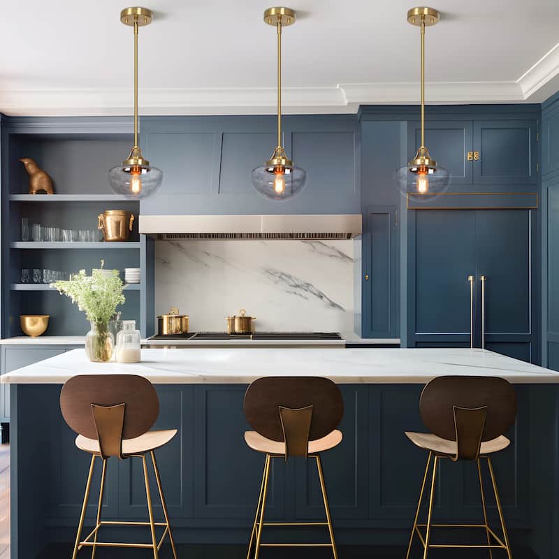 Modern 1-Light Gold Glass Pendant Light Kitchen Island Lights for Dining Room - Grey