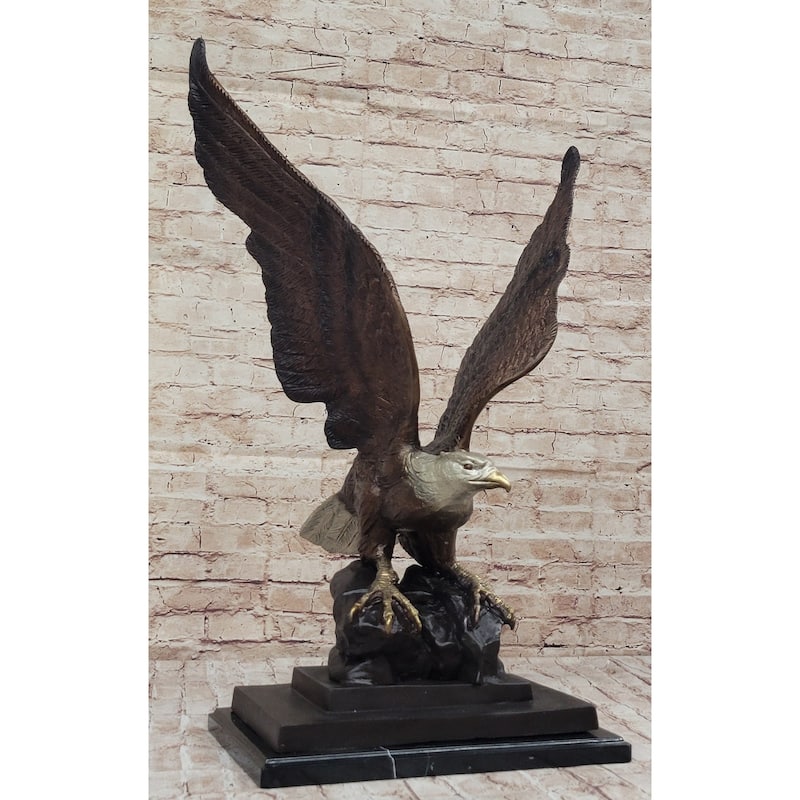 American Bald Eagle Perched On Rock - Bronze Metal Sculpture By J. Moigniez