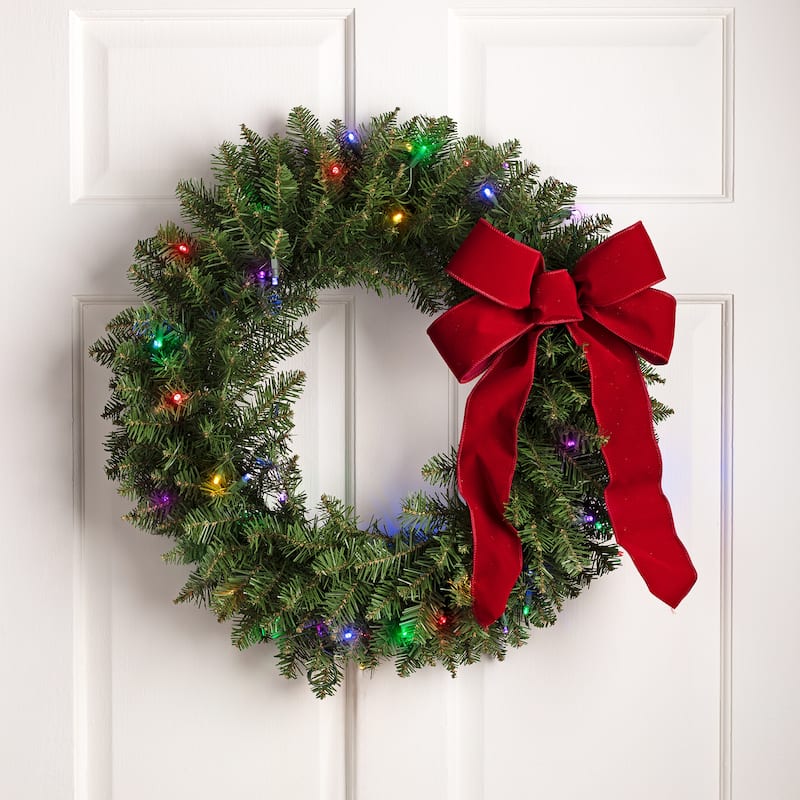 24" Pre-Lit Northern Pine Artificial Multi-Color LED Lights Christmas Wreath