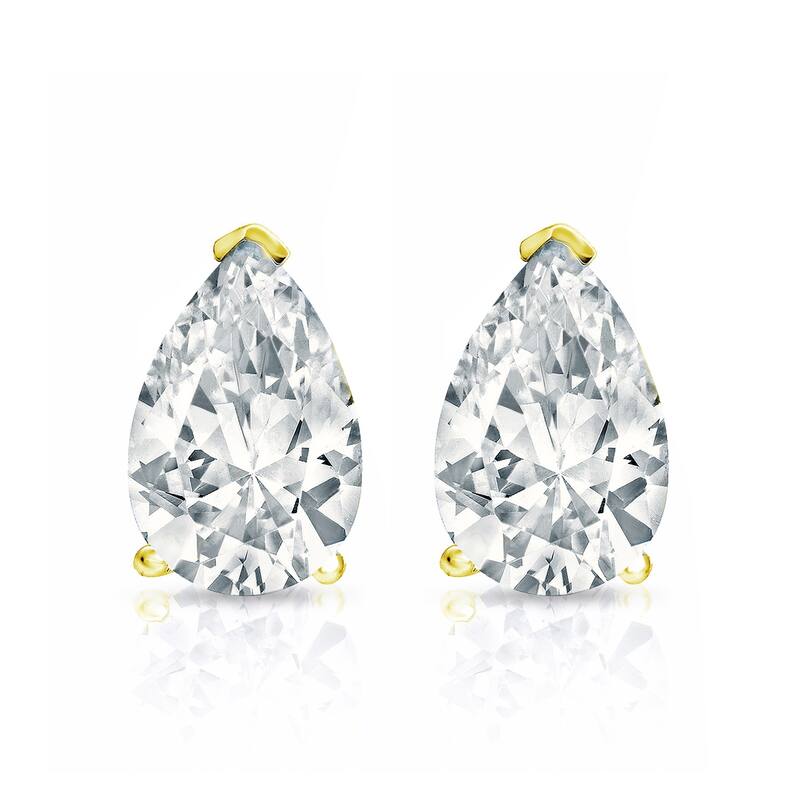 Auriya Plat Gold Lab Grown 1.00 carat TDW Pear Diamond Stud Earrings V-End Prong Screw-back