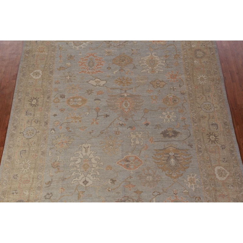 Hand Knotted Oriental 100% Wool Carpet Transitional All-Over Greys & Charcoal Oushak Area Rug - 11' 10'' X 8' 10''
